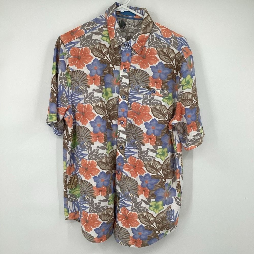 Mens‎ Nicoby Hawaiian short sleeved Full Button Polo floral medium